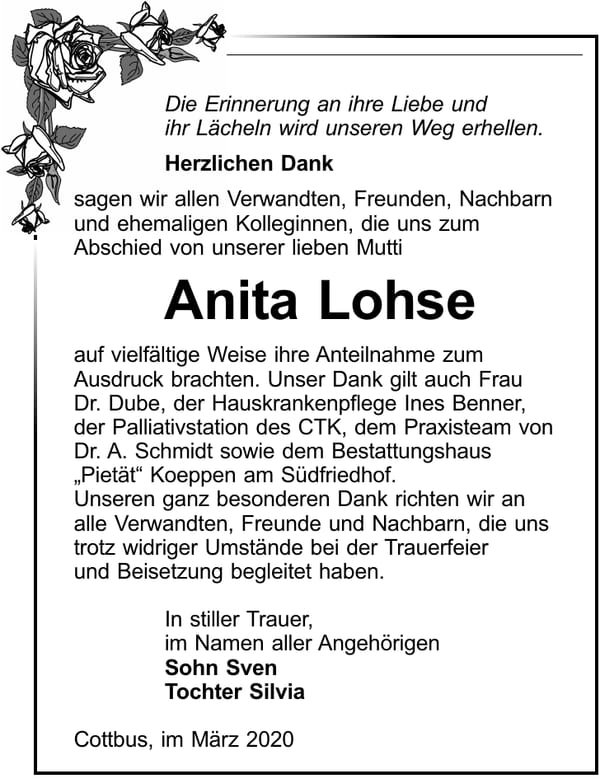 Danksagung Anita Lohse