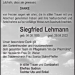 Traueranzeige Siegfried Lehmann