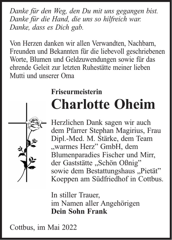 Danksagung Charlotte Oheim