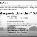 Danksagung Margarete „Gretchen“ Schulze, geb. Wildekopf