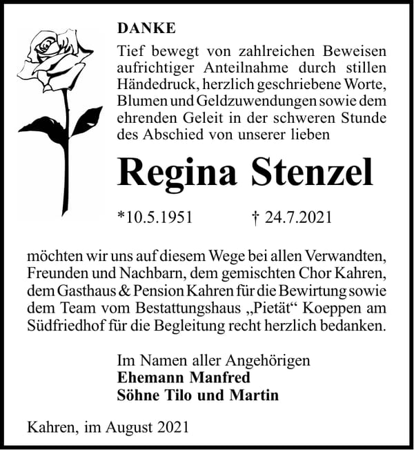 Danksagung Regina Stenzel