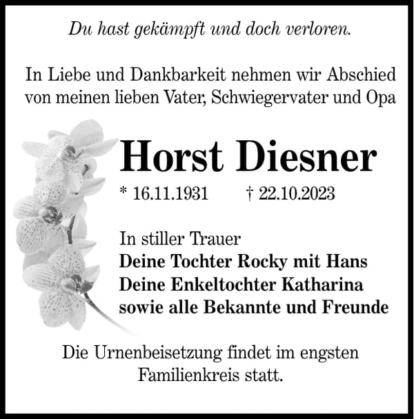 Traueranzeige Horst Diesner