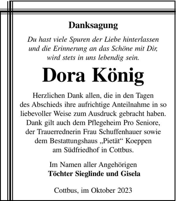 Danksagung Dora König