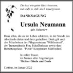 Danksagung Ursula Neumann, geb. Scharnow