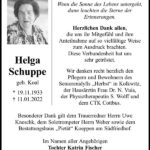Danksagung Helga Schuppe, geb. Koal