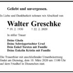 Traueranzeige Walter Greschke