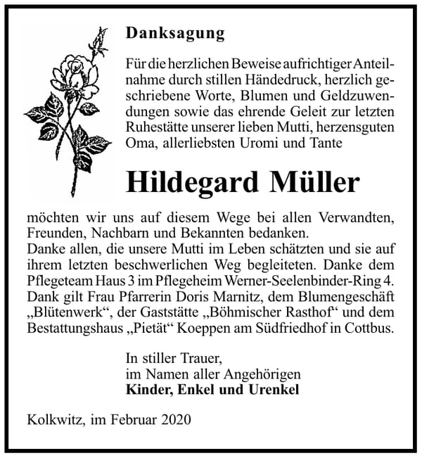 Danksagung Hildegard Müller