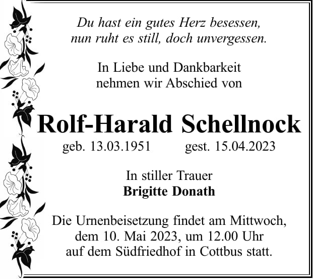 Traueranzeige Rolf-Harald Schellnock