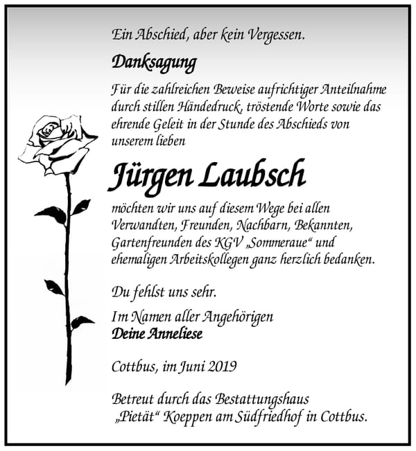Danksagung Jürgen Laubsch
