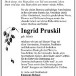 Danksagung Ingrid Pruskil, geb. Schulz