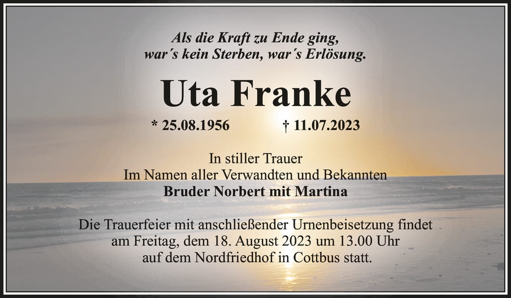 Traueranzeige Uta Franke