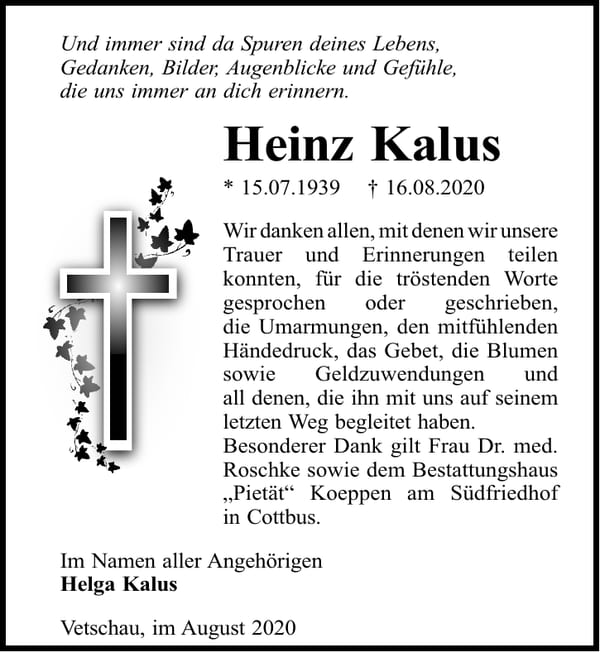 Danksagung Heinz Kalus