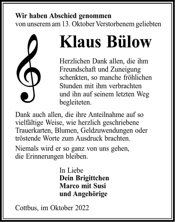 Danksagung Klaus Bülow