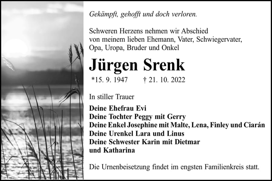 Danksagung Jürgen Srenk