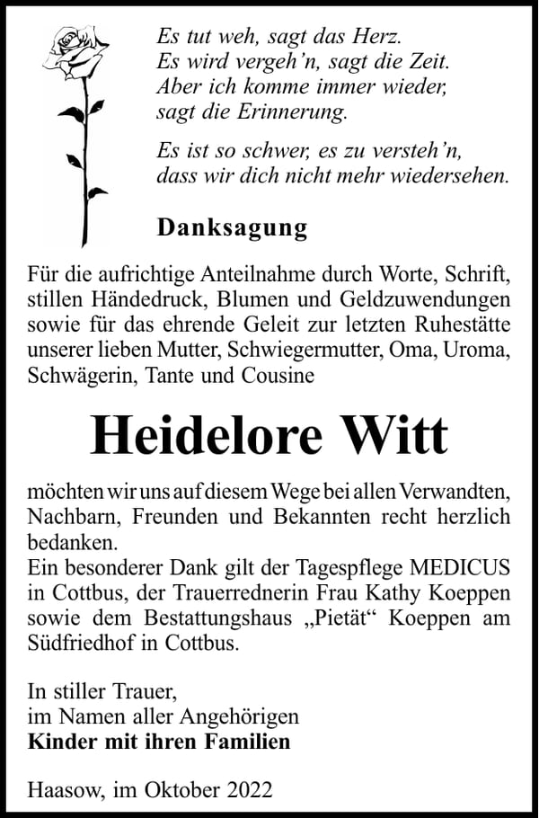 Danksagung Heidelore Witt