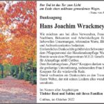 Danksagung Hans Joachim Wrackmeyer