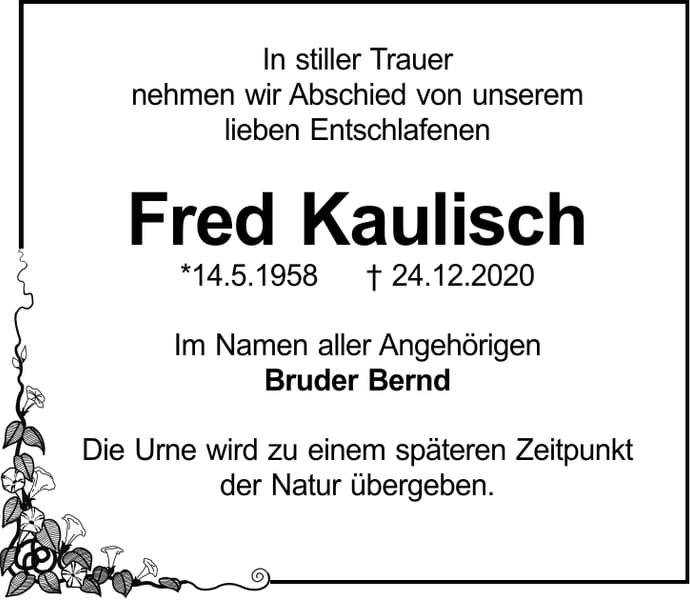 Traueranzeige Fred Kaulisch