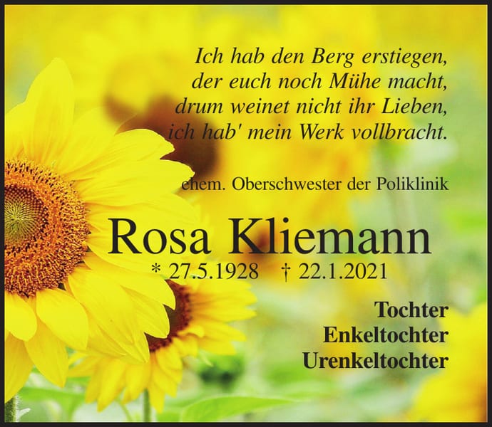 Traueranzeige Rosa Kliemann