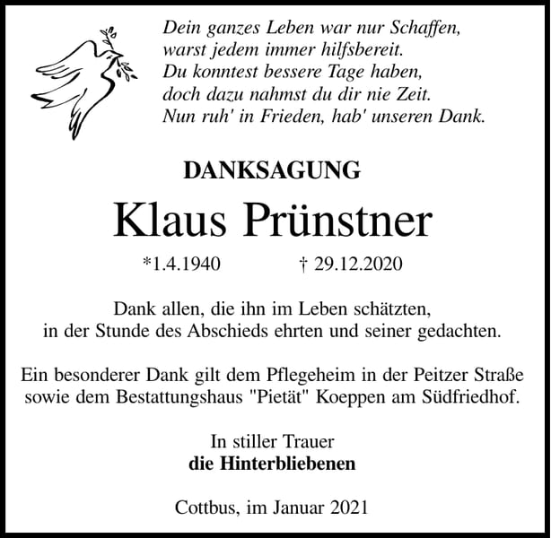 Traueranzeige Klaus Prünstner