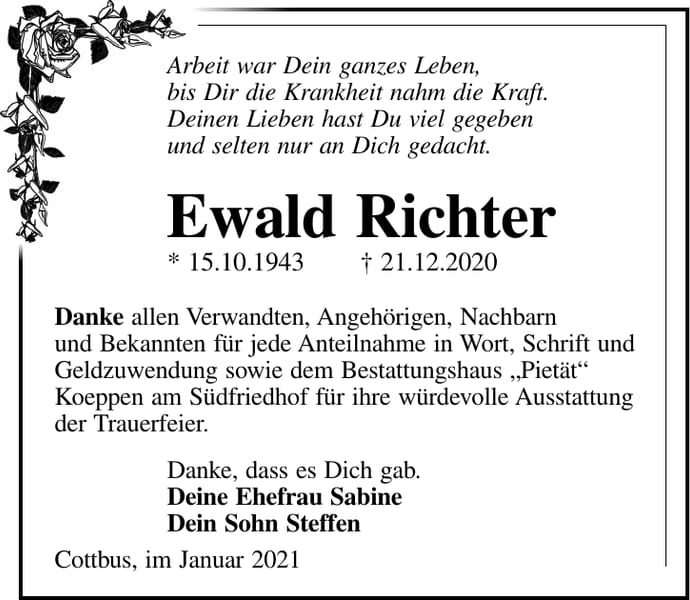 Traueranzeige Ewald Richter