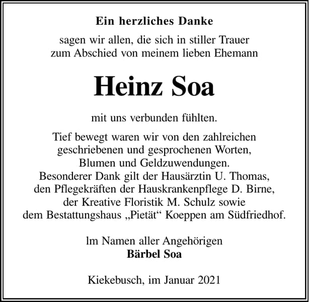 Danksagung Heinz Soa