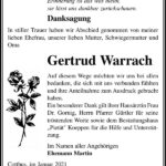 Danksagung Gertrud Warrach