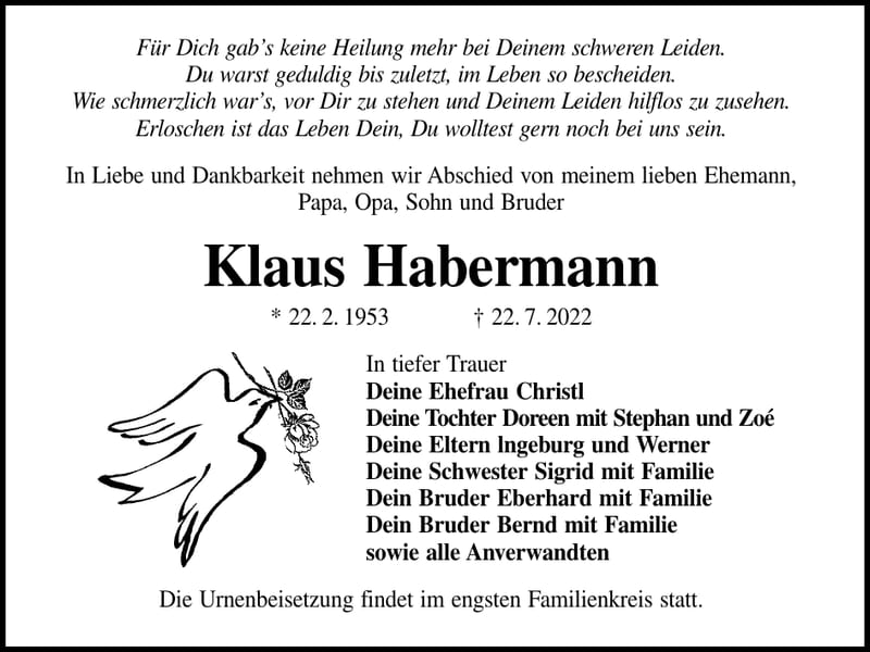 Traueranzeige Klaus Habermann