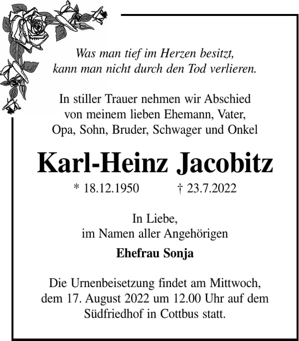 Traueranzeige Karl-Heinz Jacobitz