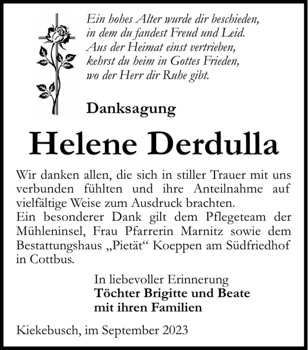 Danksagung Helene Derdulla