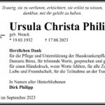 Danksagung Ursula Christa Philipp, geb. Noack