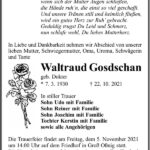 Traueranzeige Waltraud Gosdschan, geb. Dokter