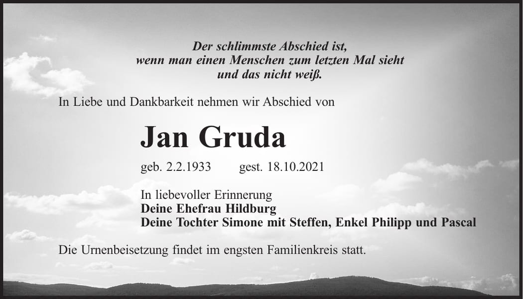 Traueranzeige Jan Gruda