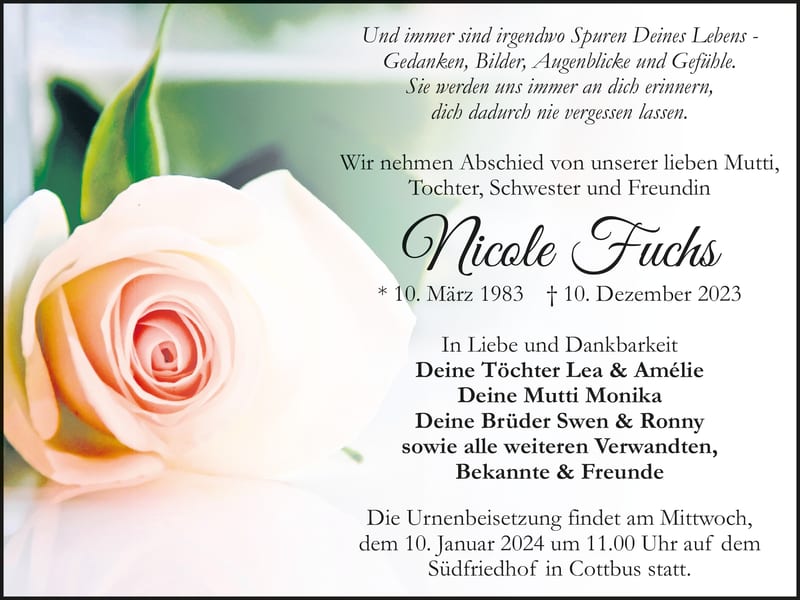 Traueranzeige Nicole Fuchs