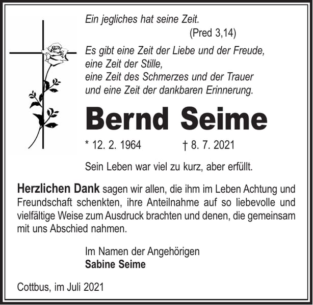 Danksagung Bernd Seime