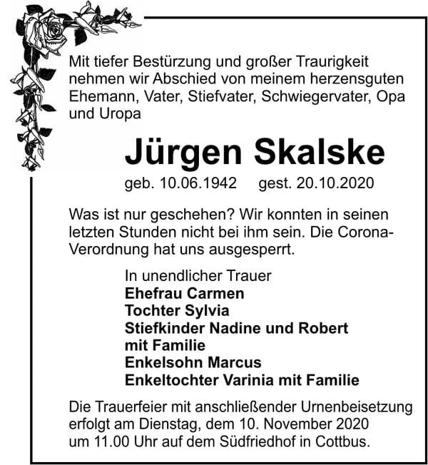 Traueranzeige Jürgen Skalske