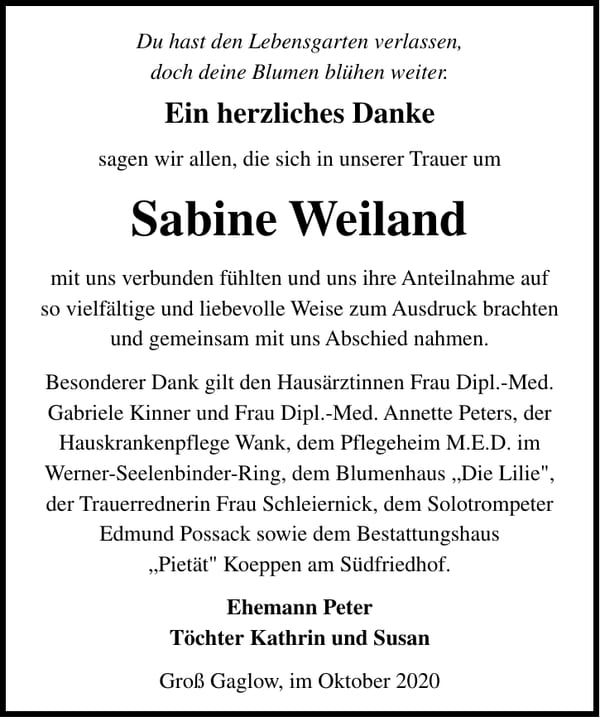 Danksagung Sabine Weiland