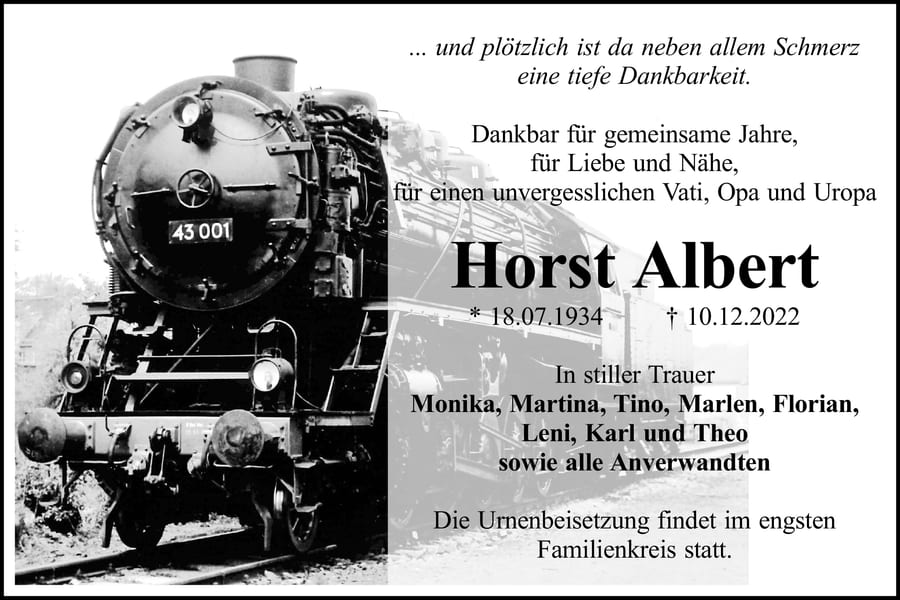 Traueranzeige Horst Albert