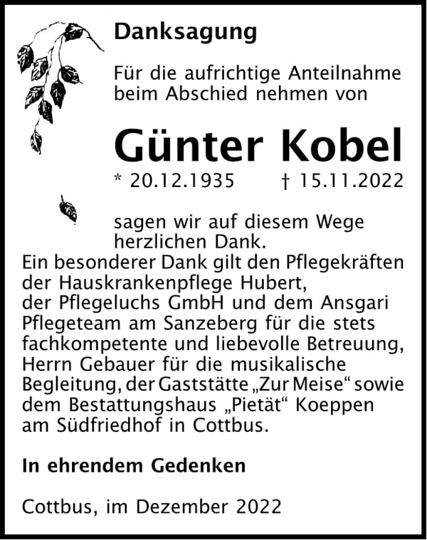 Danksagung Günter Kobel