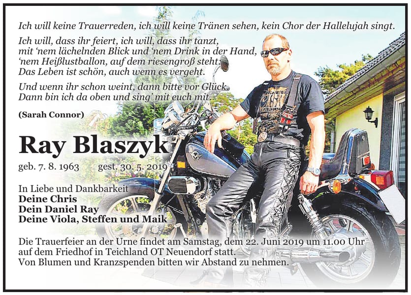 Traueranzeige Ray Blaszyk