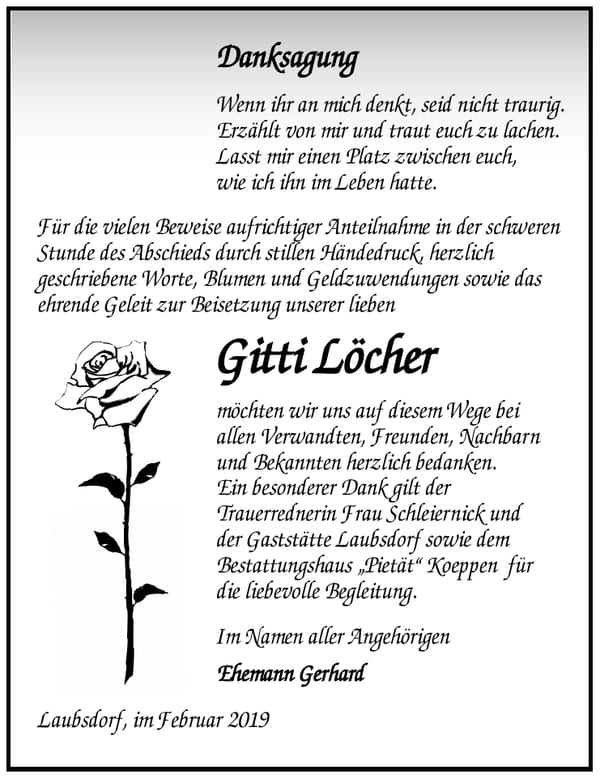Traueranzeige Gitti Löcher