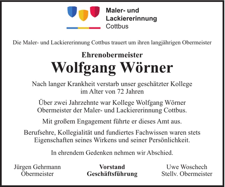 Traueranzeige Wolfgang Wörner