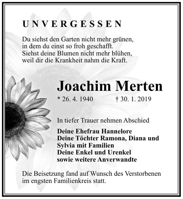 Traueranzeige Joachim Merten