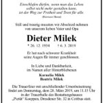 Traueranzeige Dieter Milek