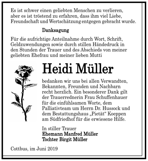 Traueranzeige Heidi Müller