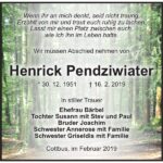 Traueranzeige Henrick Pendziwiater