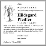 Traueranzeige Hildegard Pfeiffer