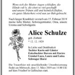 Traueranzeige Alice Schulze, geb. Ziebuhl