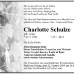Traueranzeige Charlotte Schulze, geb. Lange