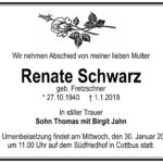 Traueranzeige Renate Schwarz, geb. Fretzschner