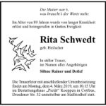Traueranzeige Rita Schwedt, geb. Heilscher